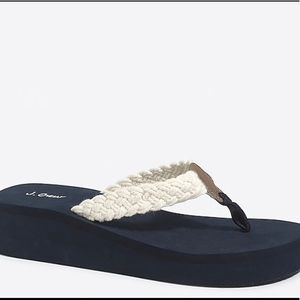 NWOT JCREW Navy Nautical Wedge Flip Flops